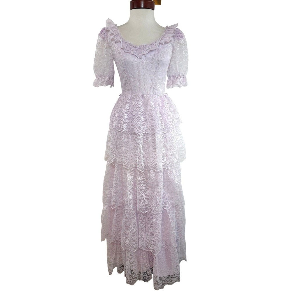 Vintage ILGWU‎ Pink Lace Prairie Dress Made USA Coquette Fairycore Cottage 5